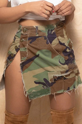 Camouflage Casual Street Camouflage Print Patchwork Hög midja Typ A Full Print Bottoms