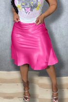 Rose Sexy Solide Volant Maigre Taille Haute Type A Bas de Couleur Unie