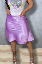 Violet Sexy Solide Volant Maigre Taille Haute Type A Bas de Couleur Unie