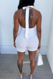 White Sexy Solid Patchwork Halter Skinny Jumpsuits