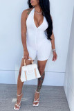 White Sexy Solid Patchwork Halter Skinny Jumpsuits