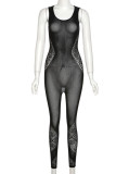 Black Sexy Solid Hollowed Out Patchwork U Neck Skinny Jumpsuits