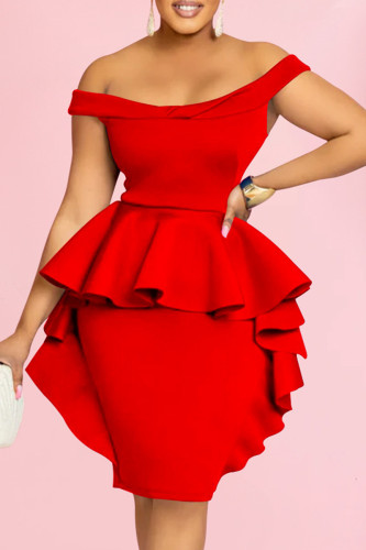 Röda sexiga formella solida lapptäcken Backless Off the Shoulder Aftonklänningar
