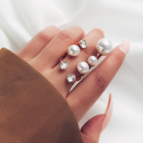 Guld Casual Daily Patchwork Pearl Rhinestone Rings
