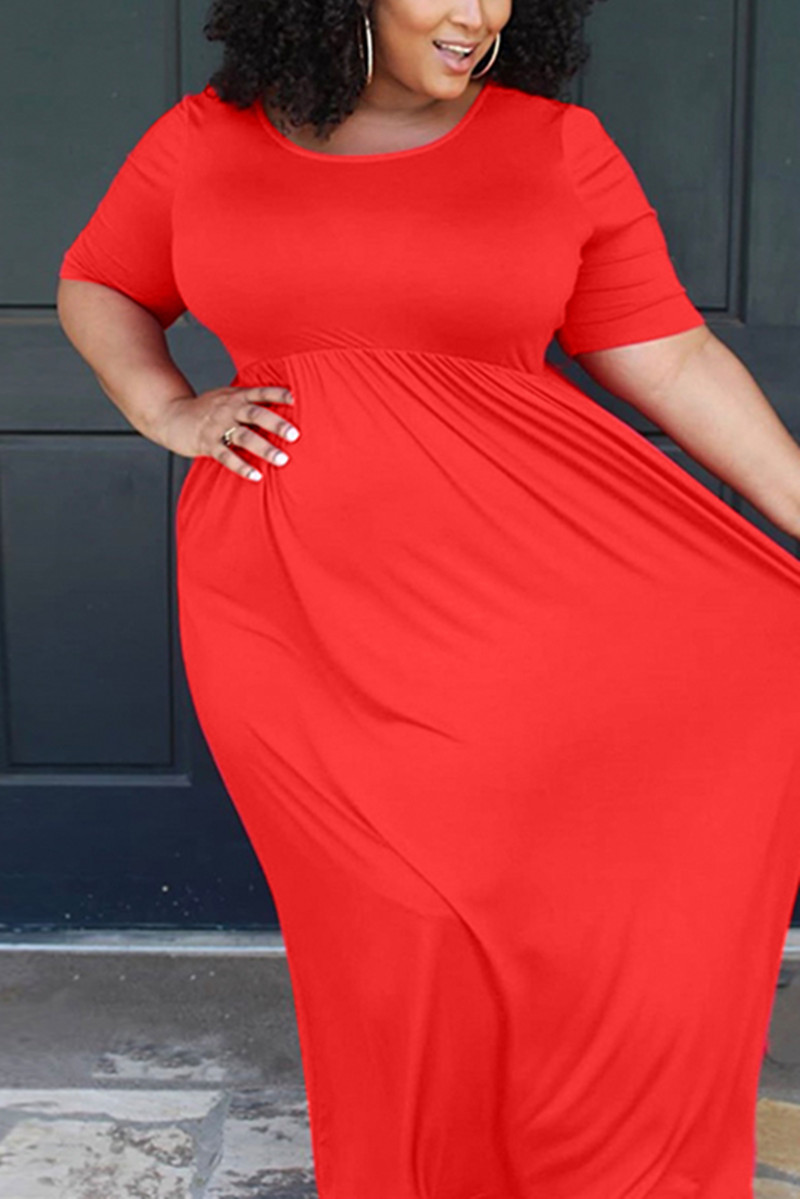 Fashion Sexy Orange Plus Size Short Sleeve Dress 9027