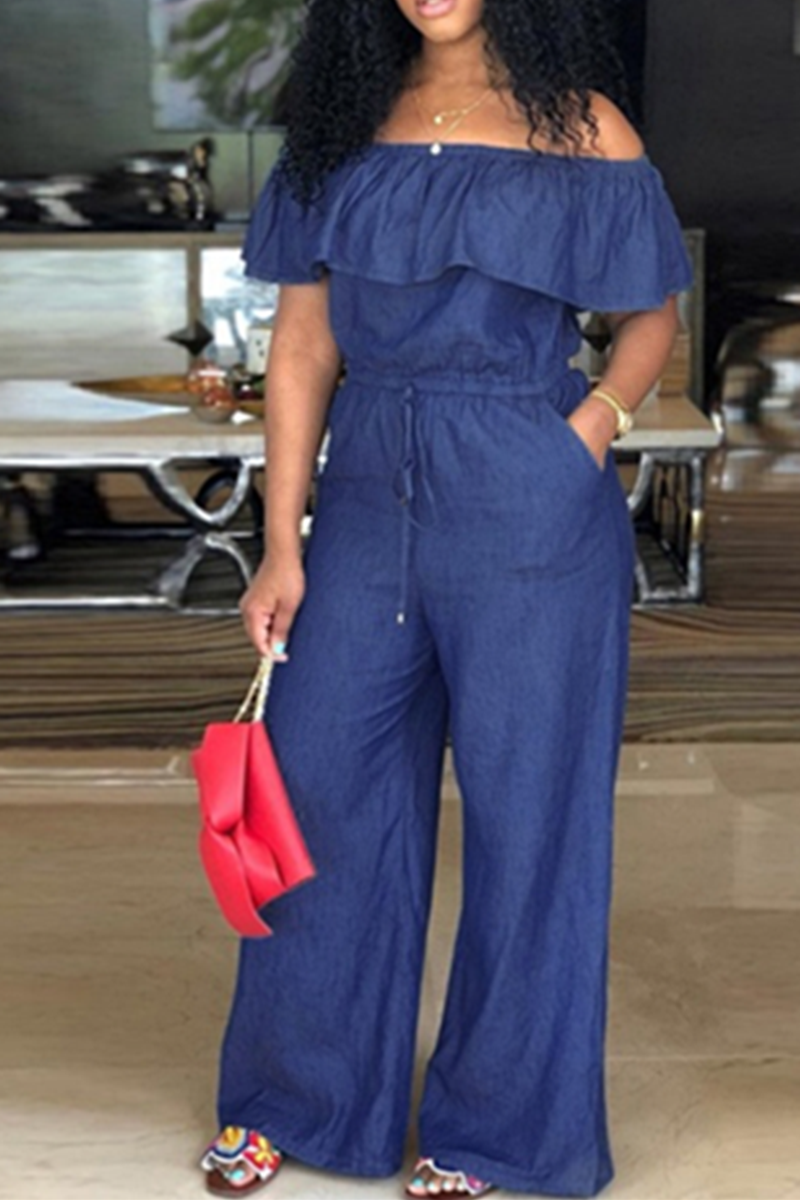 Wholesale Lake Blue Sexy Solid Flounce Off The Shoulder Loose Jumpsuits K72428 2 Online 4432