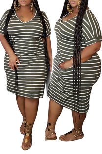 Black Green Chlorine Fashion Celebrities adult V Neck Striped Patchwork Print Stitching Stripe Plus Size 