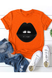 Orange O Neck Short Sleeve Print Tees & T-shirts