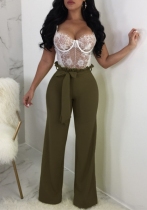 Army Green Fashion Solid Flat Wide Leg Pants Midweight Pants