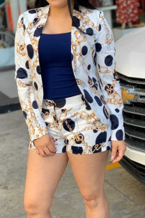 Decorative pattern Casual Print Straight Long Sleeve Two Pieces