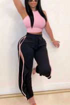 Pink Spandex Sexy Ma'am Solid Two Piece Suits Straight Sleeveless Two Pieces