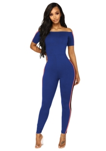 Blue Backless Solid Fashion sexy Jumpsuits & Rompers