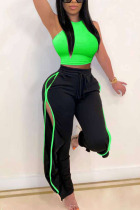 Green Spandex Sexy Ma'am Solid Two Piece Suits Straight Sleeveless Two Pieces