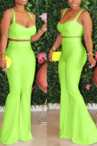 Fluorescent green Polyester Street Solid Straight Sleeveless Two Pieces