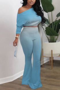 Light Blue Casual Solid Gradient Loose Long Sleeve Two Pieces