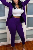 purple Casual Solid Turn-back Collar Long Sleeve Two Pieces