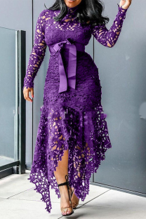 Purple Sexy Patchwork Split Joint Half A Turtleneck Irregular Dress Dresses