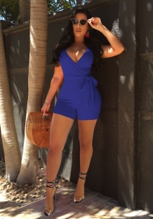 Royal blue Polyester Bandage Backless Solid Fashion sexy Jumpsuits & Rompers