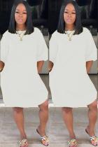 White adult Sexy Fashion Cap Sleeve Half Sleeves O neck Straight Knee-Length Solid Patchwork Ca
