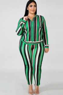 Stripe Polyester Sexy O Neck Two Piece Suits Floral Zippered Print Pattern 