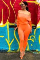 Orange Casual zipper Solid Polyester Long Sleeve one word collar  Jumpsuits