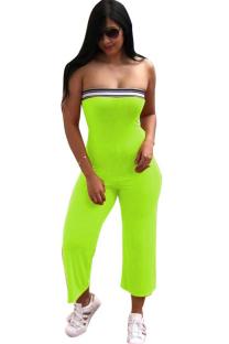 Fluorescent green Sexy Patchwork Polyester Sleeveless Wrapped  Jumpsuits