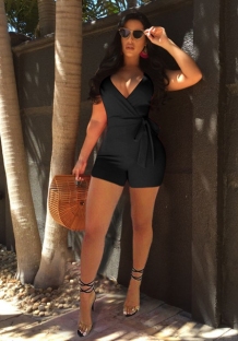 Black Polyester Bandage Backless Solid Fashion sexy Jumpsuits & Rompers