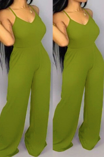 Green Fashion Casual Solid Asymmetrical Polyester Sleeveless Slip  Jumpsuits