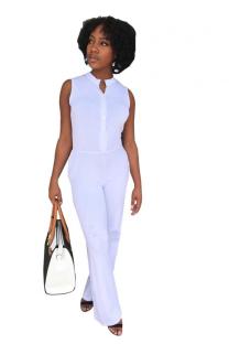 White Fashion Sexy Solid Patchwork Polyester Sleeveless O Neck  Jumpsuits