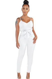 White Sexy Fashion Patchwork zipper Solid Polyester Sleeveless Slip 