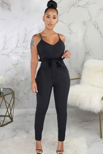 Black Sexy Fashion Patchwork zipper Solid Polyester Sleeveless Slip 