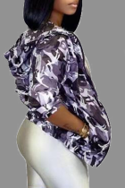 Purple Casual Camouflage Print Split Joint Hooded Collar Outerwear