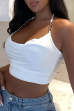 White Sexy Solid Patchwork Spaghetti Strap Tops
