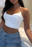 White Sexy Solid Patchwork Spaghetti Strap Tops