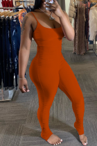Orange Sexy Fashion Patchwork Solid Sleeveless Slip 