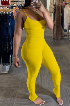 Yellow Sexy Fashion Patchwork Solid Sleeveless Slip 