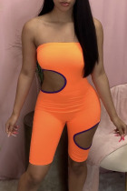 Orange Sexy Solid Ripped Split Joint Strapless Skinny Jumpsuits