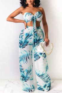 White Sexy Casual Print Backless Strapless Sleeveless Two Pieces