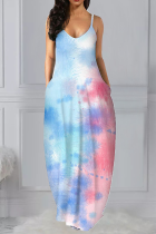 Pink Casual Patchwork Tie-dye V Neck Straight Dresses