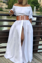 White Sexy Solid Split Joint Off the Shoulder Asymmetrical Dresses