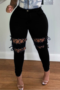 Black Sexy Solid Split Joint Plus Size Jeans