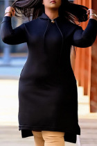 Black Fashion Casual Solid Split Joint Hooded Collar Irregular Dresses