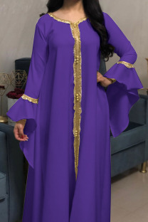 Purple Casual Solid Split Joint V Neck Straight Dresses