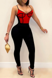 Red Sexy Solid Split Joint Spaghetti Strap Skinny Jumpsuits