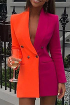 Orange Fashion Casual Patchwork Cardigan Turndown Collar Outerwear