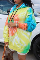 Multicolor Fashion Casual Print Tie Dye Basic Hooded Collar Long Sleeve Dresses