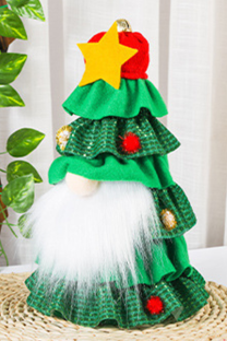 Green Christmas Day Party Cute Split Joint Flounce Christmas Tree Printed Costumes