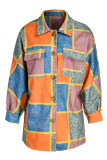 Orange Casual Plaid Print Split Joint Buckle Turndown Collar Outerwear