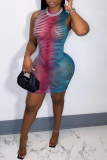 Multicolor Fashion Sexy Not Positioning Printed See-through Half A Turtleneck Sleeveless Dress
