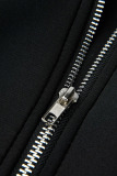 Black Casual Street Solid Split Joint Zipper Zipper Collar Outerwear